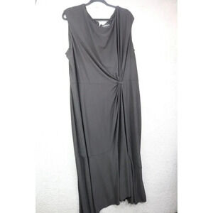 Lane Bryant Black Ruched Maxi Dress-Size 26/28-Side Slit-Back Zip